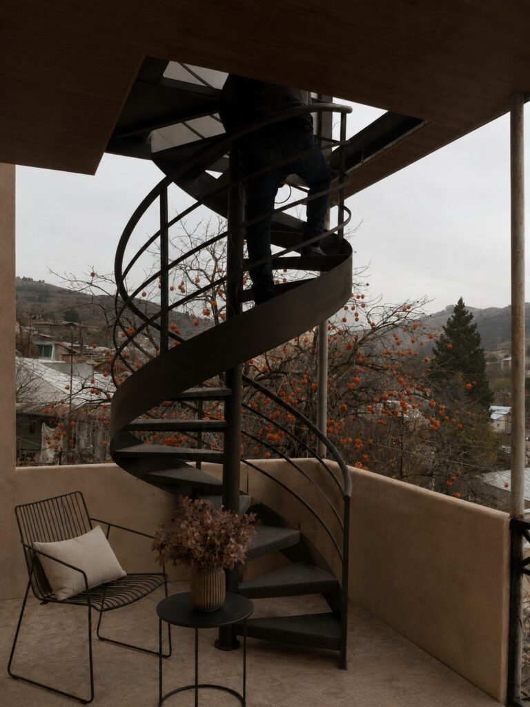 Spiral staircase in black steel