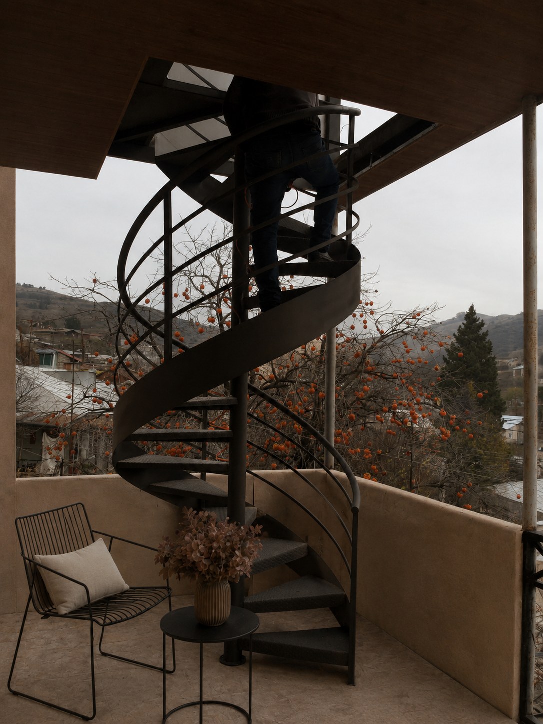 Spiral staircase in black steel