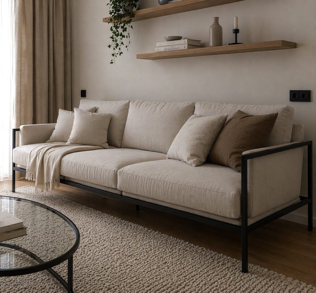 Sofa frame and glass table