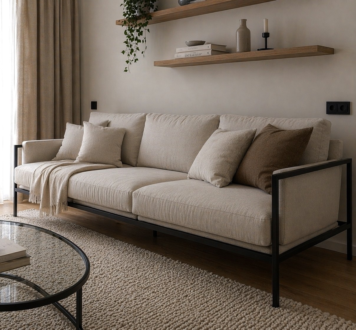Sofa frame and glass table