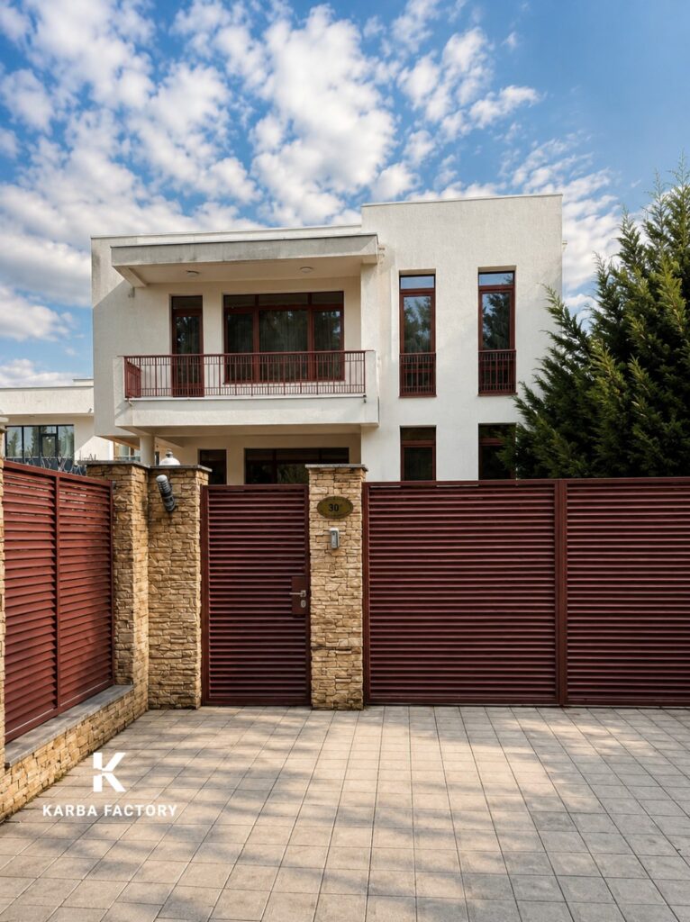 Red slat fence and gate