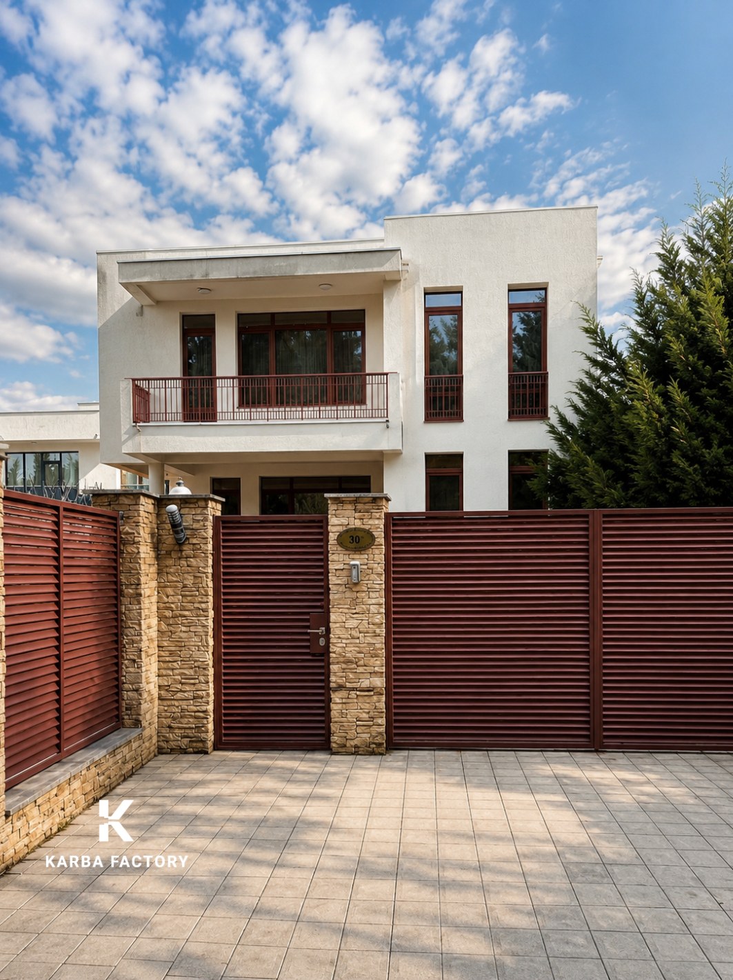 Red slat fence and gate