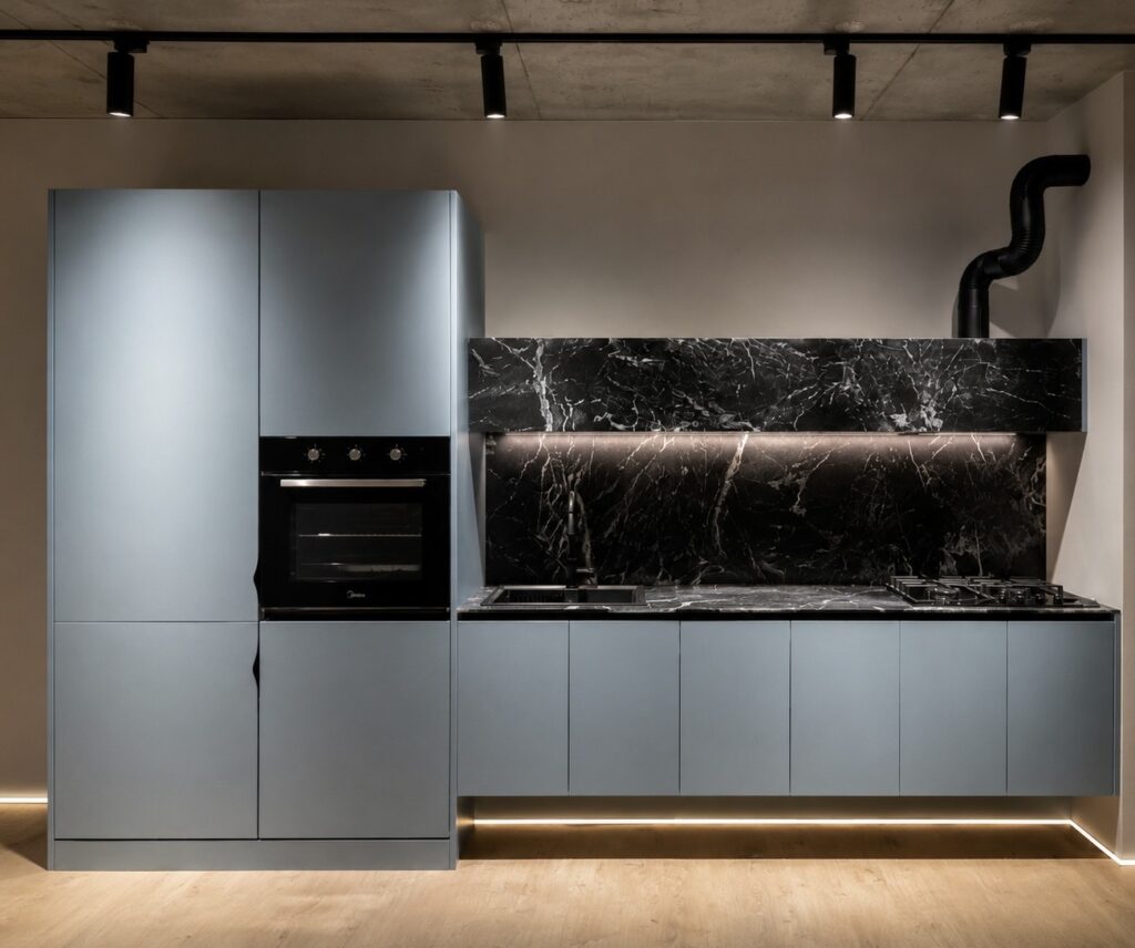 Grey kitchen with marble
