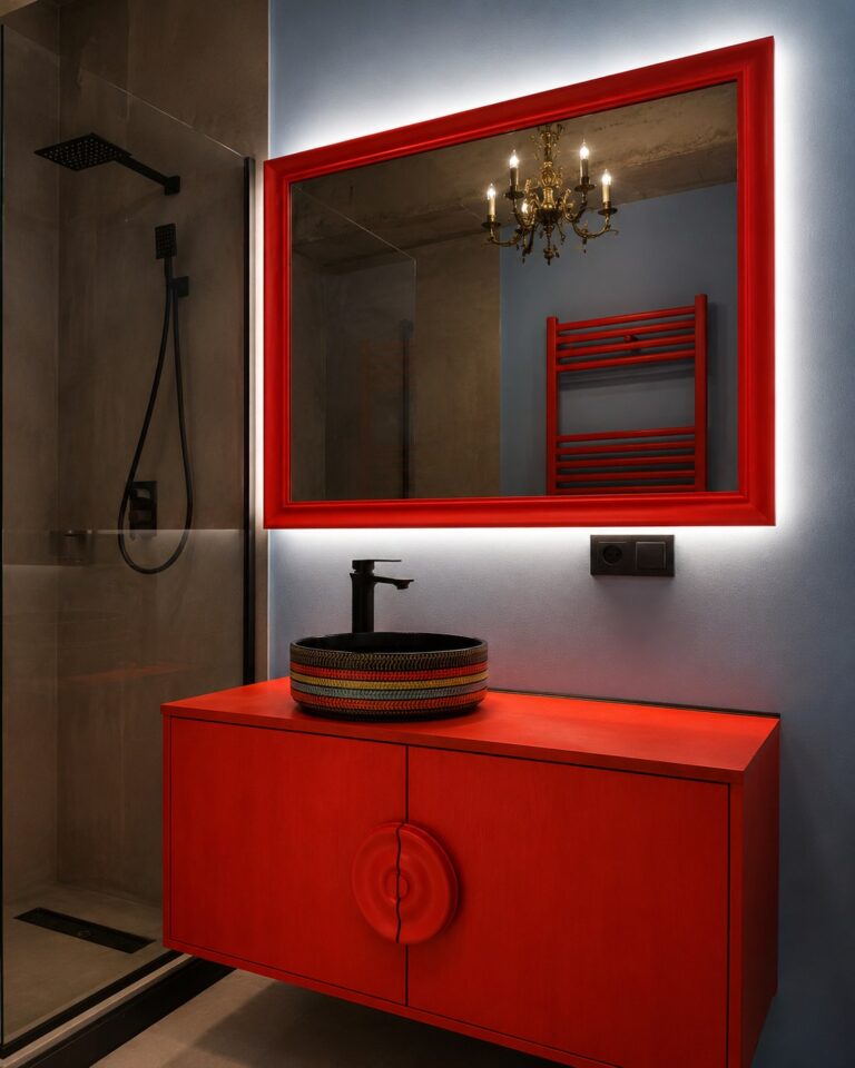 Bathroom vanity with backlit mirror