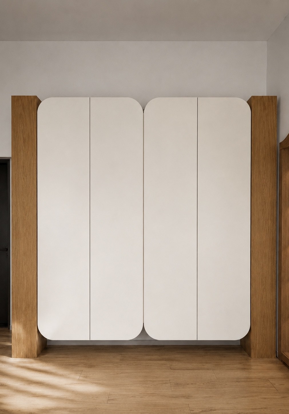 White wardrobe with oak posts